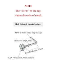 Fansing 316L surgical steel nose stud, 20G, nickel-free for sensitive skin.