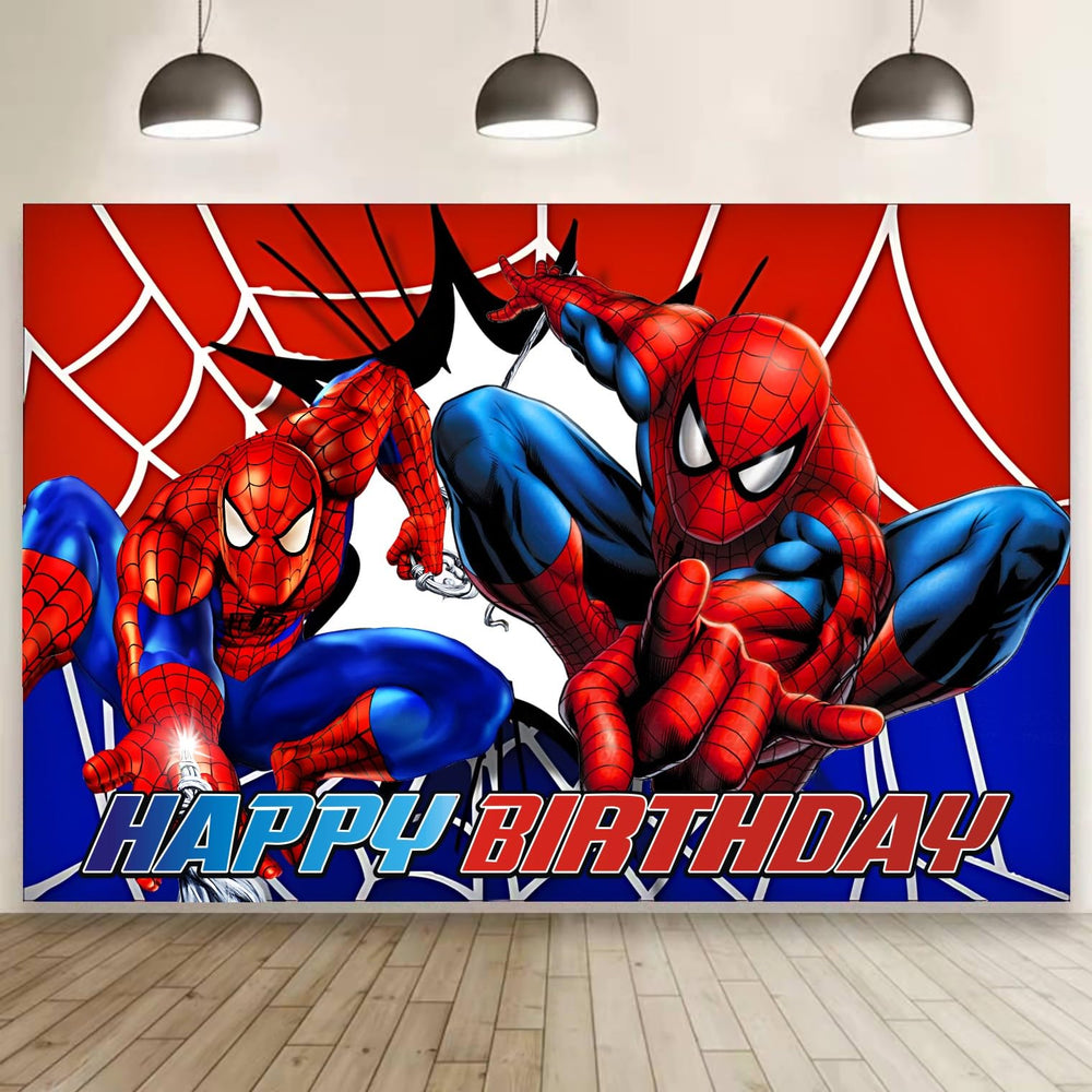 Fantarea spider birthday banner 5x3ft creates a vibrant party backdrop.