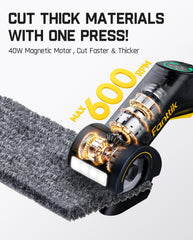 Fanttik C10 Pro at 600 RPM demonstrates fast cutting action on cardboard.