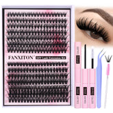 FANXITON DIY eyelash kit contents with 280 clusters for at-home salon results.