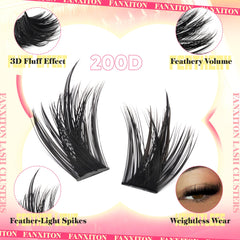 FANXITON Spiky Manga Lash Clusters 200D add dramatic texture with light wear