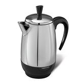 Farberware percolator with stainless steel exterior for durable, stylish counter appeal.