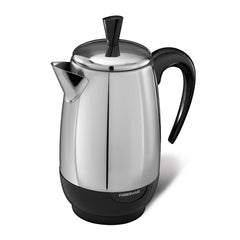 Farberware percolator with stainless steel exterior for durable, stylish counter appeal.