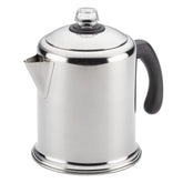 Farberware Yosemite percolator with mirror finish for classic stovetop coffee