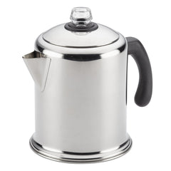Farberware Yosemite percolator with mirror finish for classic stovetop coffee
