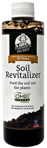 Farmer's Secret Soil Revitalizer bottle with activated humic acid for soil health