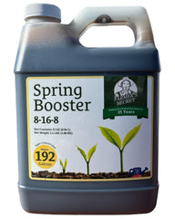 Farmer's Secret Spring Booster bottle shown for spring garden nutrition.
