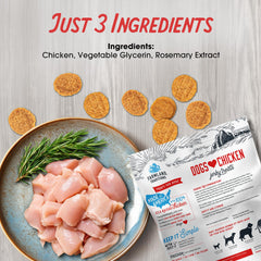Farmland Traditions air-dried chicken jerky close-up, showcasing tender texture.