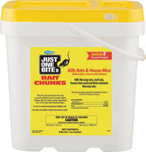 Farnam Just One Bite II bait chunks in a bulk 8 lb box for farm rodent control.