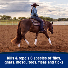 Farnam Repel-X spray on dog shows versatile use beyond stables.