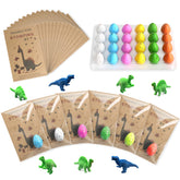FASBET dinosaur party favors with hatchable eggs and cards for kids' birthday celebrations.