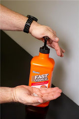 Fast Orange 25148 pumice lotion hand cleaner on a bench ready to tackle grime.