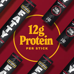 Fatty Meat Sticks Antibiotic-Free Pork shot emphasizes clean sourcing and care.