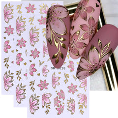 FBABFBUO flower nail art stickers pink 3D petals for quick salon-ready manicures