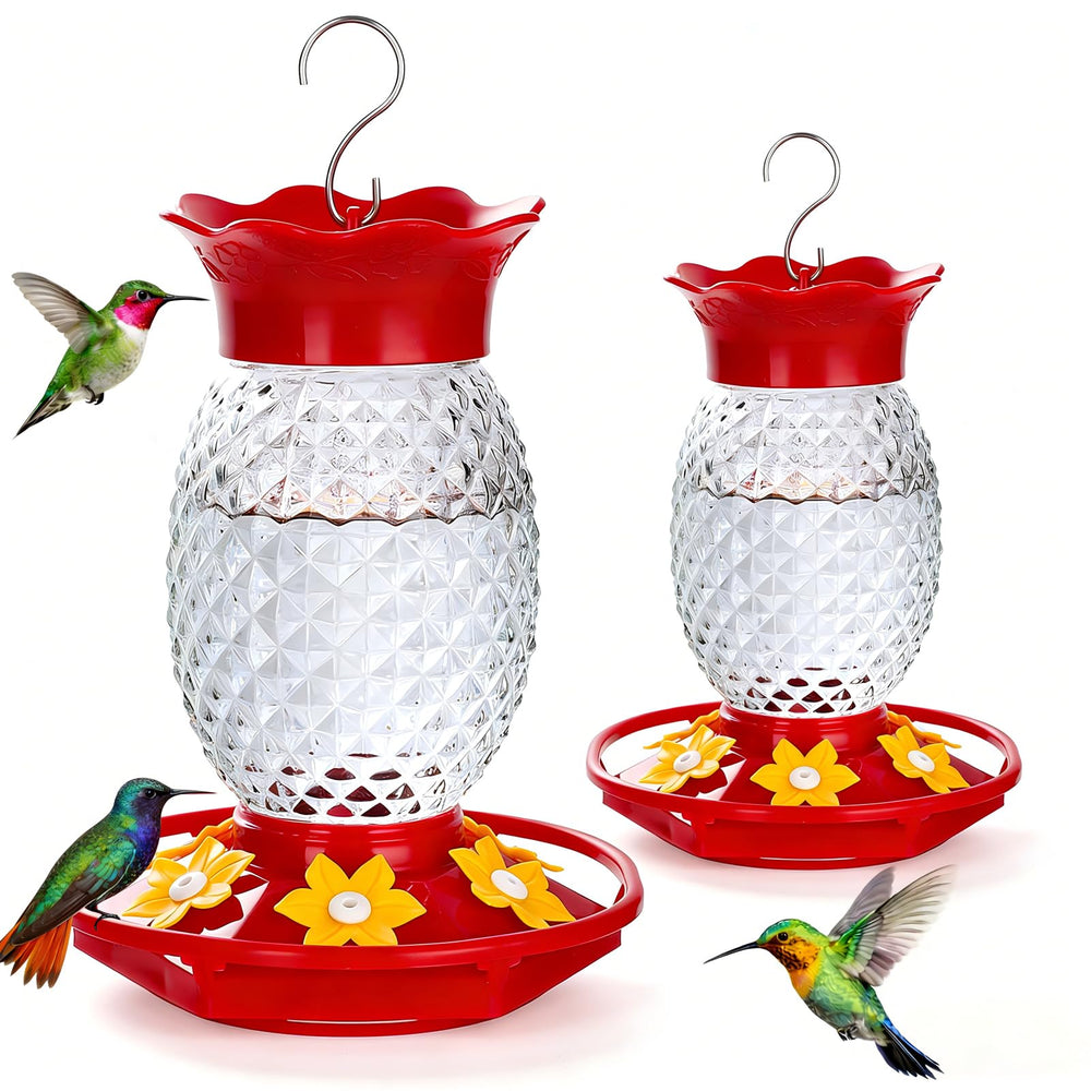 Fchstaer pineapple glass hummingbird feeder with six ports attracts hummingbirds