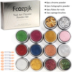 Fcozpjk chrome blue powder adds bold color with shine on nails.