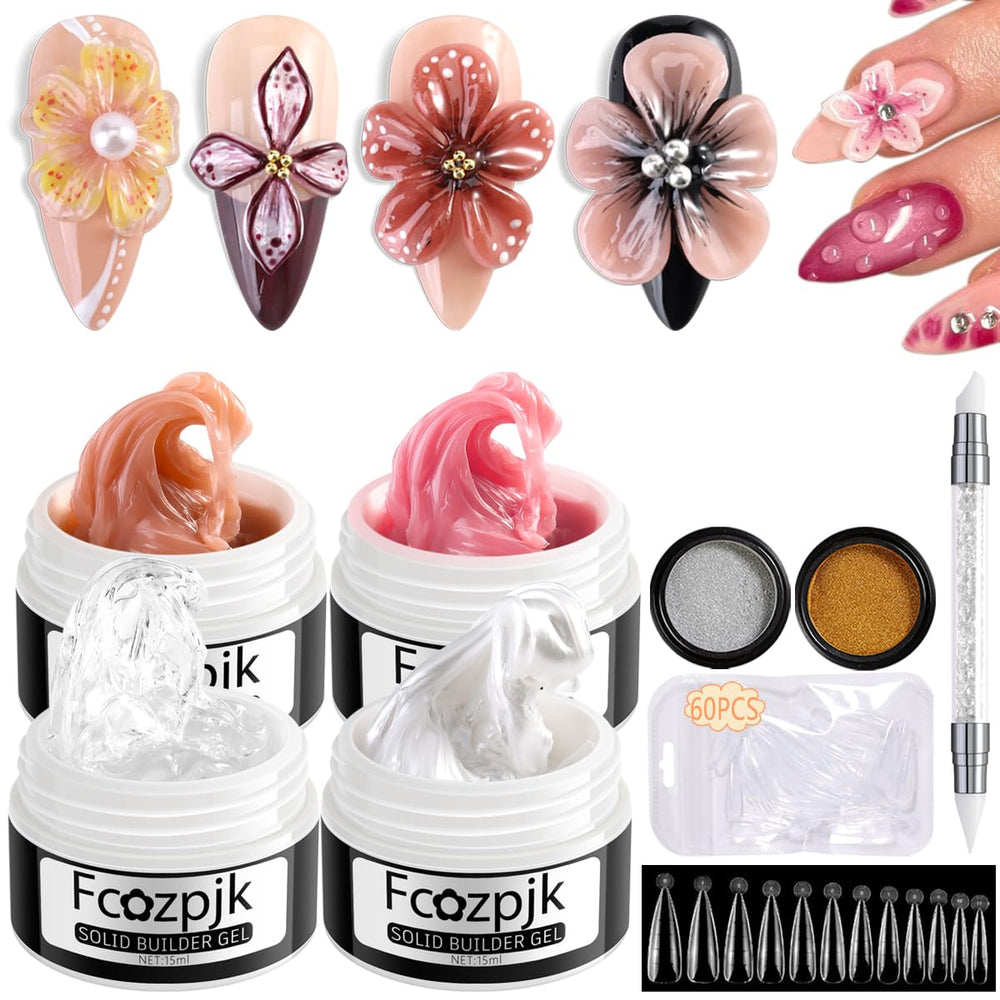 Fcozpjk solid builder gel nails kit with four colors for versatile designs