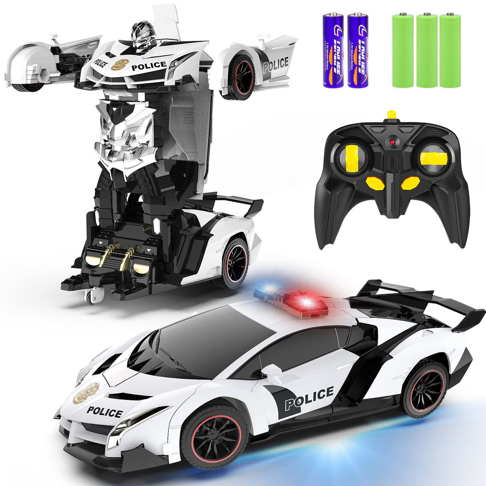 FDJ transforming car-robot front view features LED lights for vibrant action.