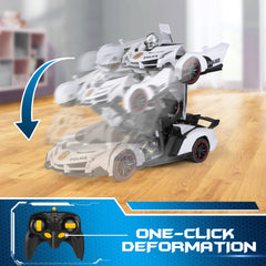 FDJ transforming car-robot top view highlights compact 1:18 scale.