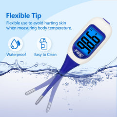 FDK thermometer with dual color backlight clearly flags normal and fever readings