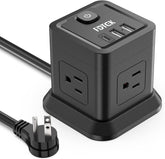 FDTEK power strip front view with flat plug ideal for tight spaces.