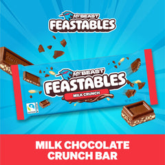 Feastables MrBeast Milk Chocolate Crunch Bar pieces broken apart for sharing.
