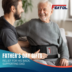 FEATOL back brace lumbar pad closeup highlights targeted comfort and spine support.