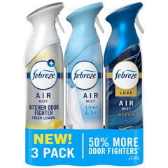 Febreze Air Mist bottle front view delivers instant freshness.