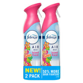 Febreze Air Mist canister releasing a fine mist for lasting freshness.