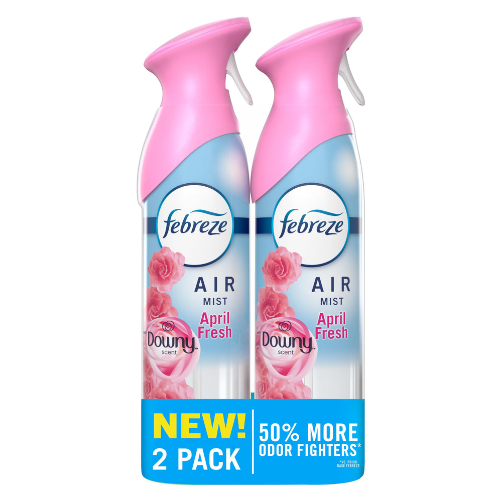 Febreze Air Mist bottle releasing Downy April Fresh scent for a clean room refresh.