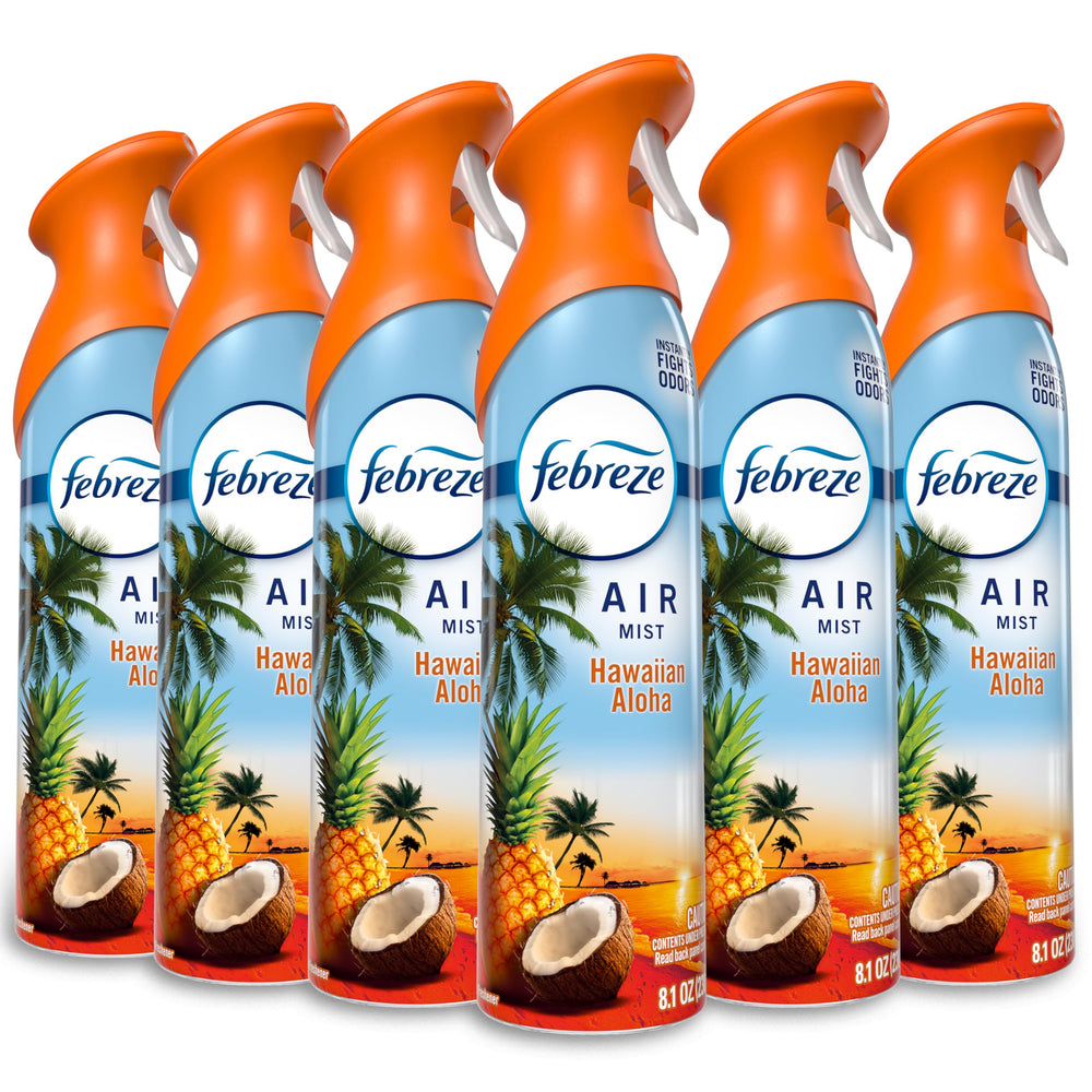 Febreze Air Mist Hawaiian Aloha bottle releasing tropical freshness in any room