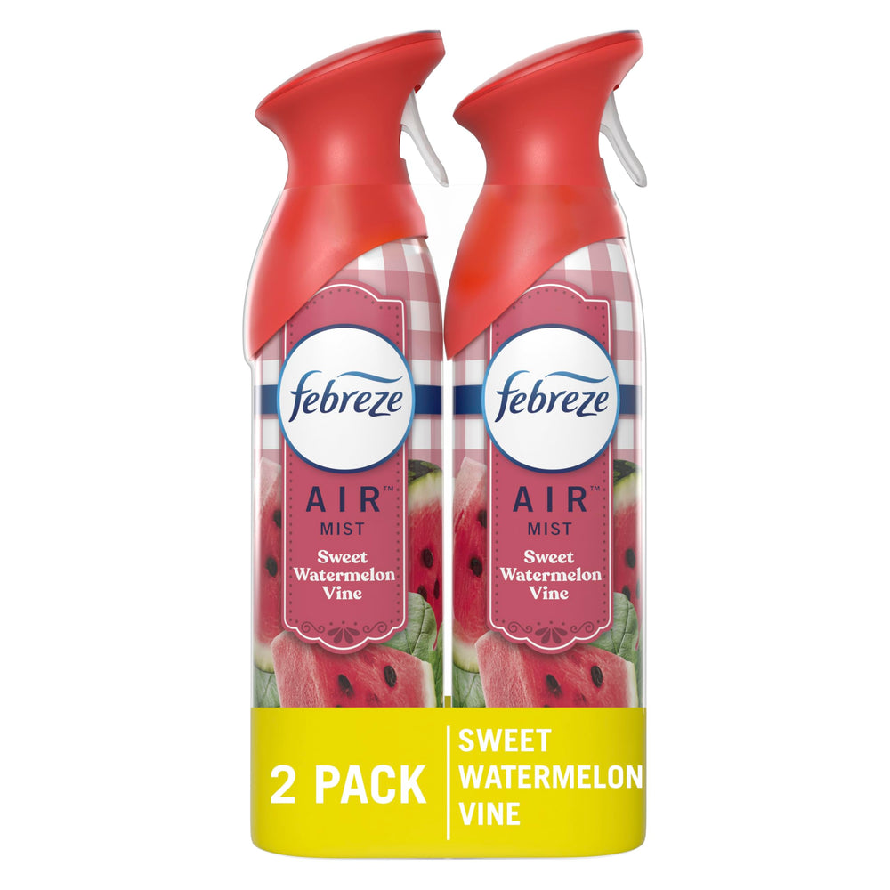 Febreze Air Mist Sweet Watermelon Vine can front delivers quick odor relief for any room.
