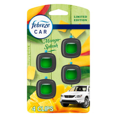 Febreze Car Vent Clip Mango Splash on vent delivers tropical freshness.