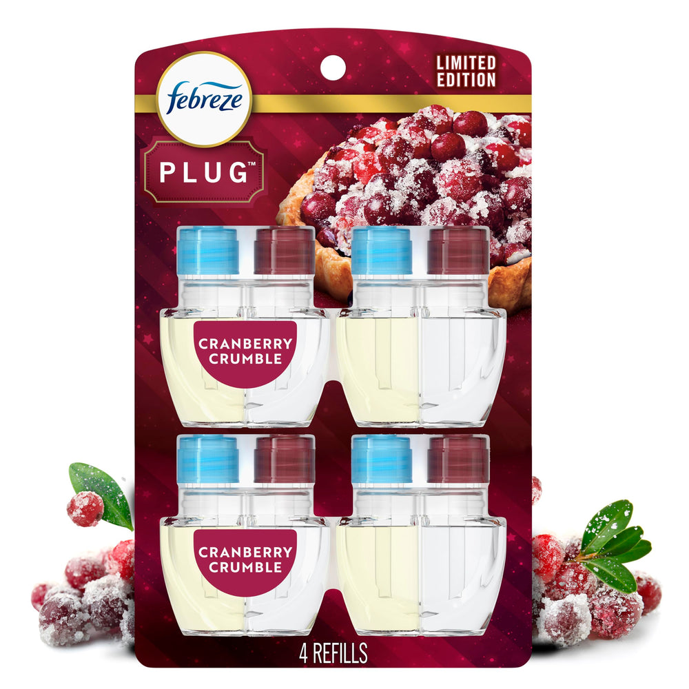 Febreze Fade Defy plug cranberry crumble refill bottle for long-lasting freshness in any room