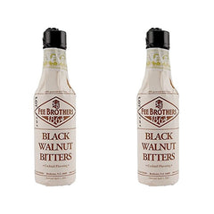Fee Brothers Black Walnut bitters bottle close-up, ideal for enhancing bourbon and rye cocktails.