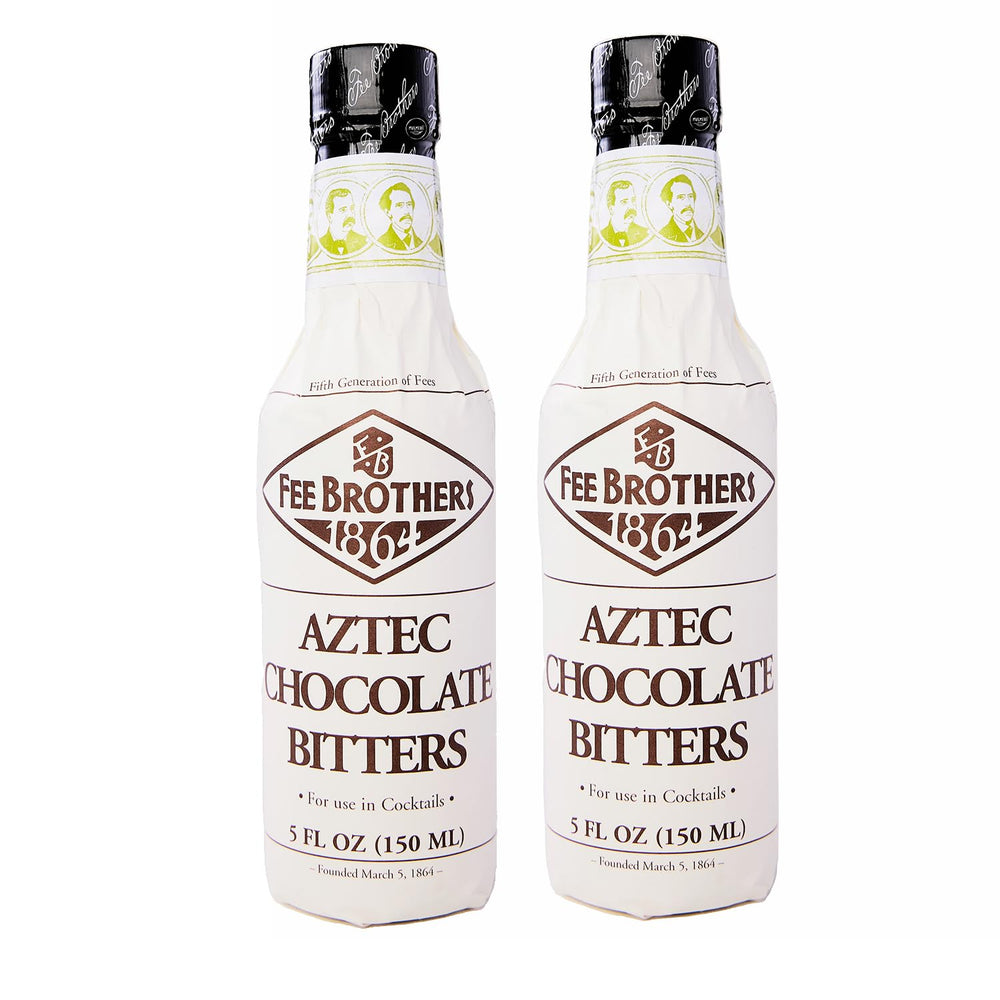 Fee Brothers Aztec Chocolate Bitters bottle adds depth and aroma to cocktails.