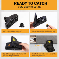 Feeke rat trap large snap mechanism emphasizes quick kill with minimal handling.