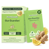 Feel Goods Gut Guardian box packaging illustrates convenient single-serve sticks for on-the-go digestion support.