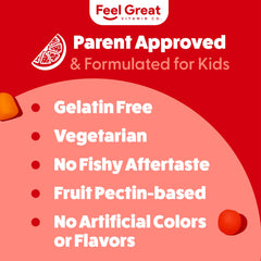 Feel Great Vitamin Co gummy ingredients chart highlights vitamin C and omega sources