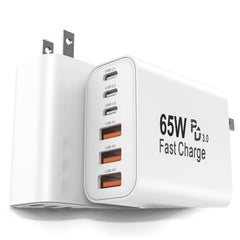 FEEL2NICE 65W 6-port charger front view powering multiple devices