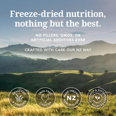 Feline Natural high-protein dry cat food highlights meat and seafood sources