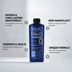 Felps Professional Omega Zero Resistance straightening process with heat styling for a smooth finish