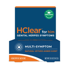 FemiClear HClear for him bottle front, highlighting USA-made topical relief option