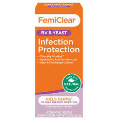 FemiClear infection protection cream bottle showing soothing formula for intimate care