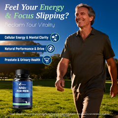 Femmetra NAD+ prostate complex bottle supports comfortable urinary flow.