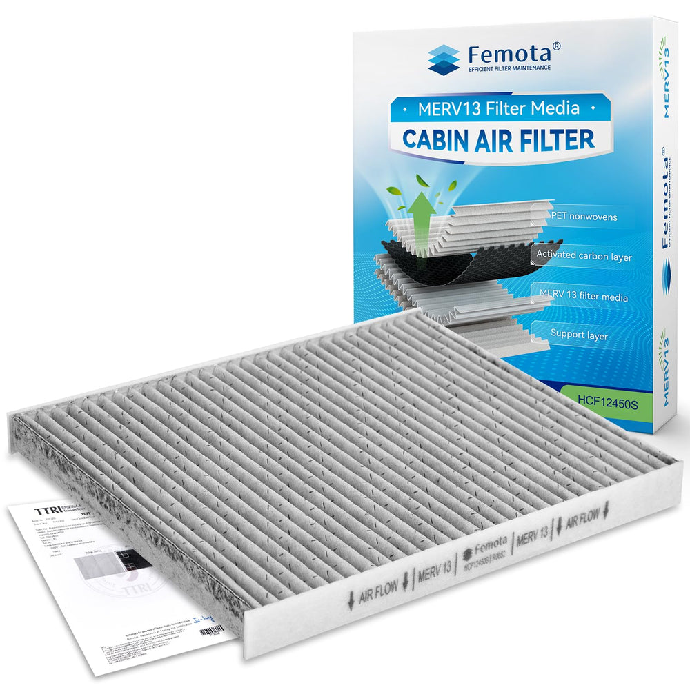 Femota MERV-13 cabin air filter for Jeep Wrangler ensures cleaner air.