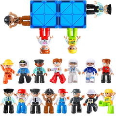 Feoxialy large magnetic people figures 15-piece set for creative play with magnetic tiles