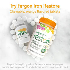 Fergon easy-to-swallow iron tablets on a neutral surface.