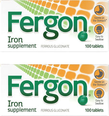 Fergon high potency iron tablets bottle close-up for easy iron support.