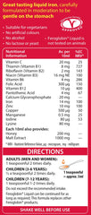 Feroglobin honey-orange flavor liquid label, highlights natural ingredients for gentle digestion.